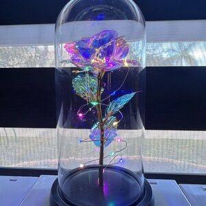 Iridescent Glass Rose in Dome